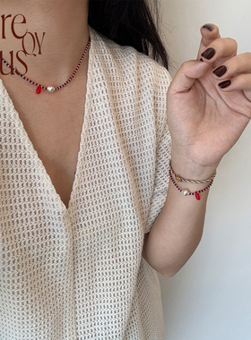 VITREQYOUS  红玉水晶细闪跳色手工泰银显白水滴细链小众原创首饰