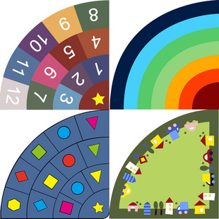 扇形地毯彩虹儿童阅读区地垫幼儿园图书角数字墙角地毯定制logo