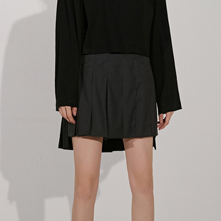 VanessaLiu设计感暗黑少女百褶短裙女2020黑色不规则半身裙女