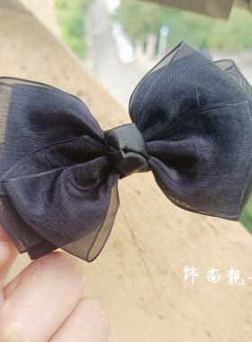 原创韩式黑色绢纱蝴蝶发饰马尾夹发夹头绳蓝色发饰发圈鸭嘴夹