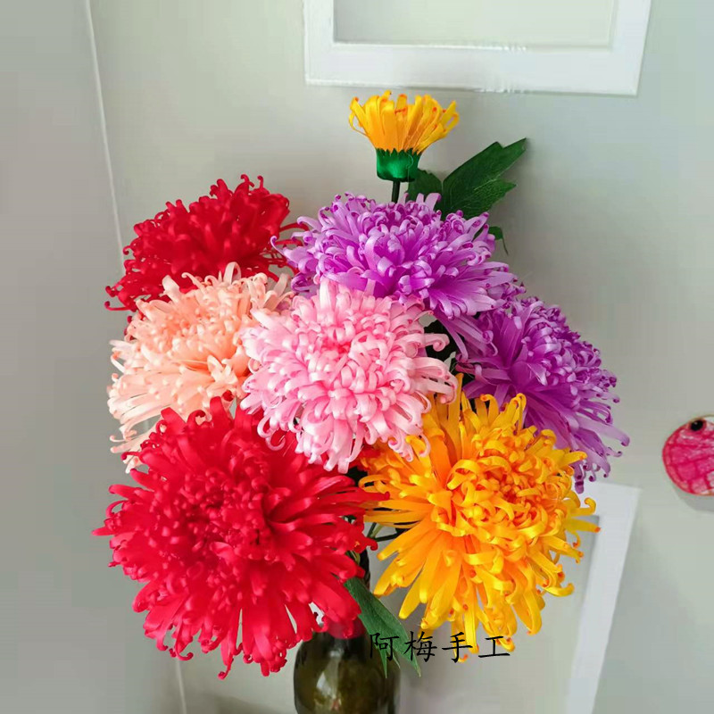 手工花艺丝带菊花材料包 手工diy材料绢花摆放套装菊花花束