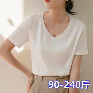 T恤200斤宽松加肥加大号遮肚白色上衣打底衫 胖mm短袖 大码 2024夏季