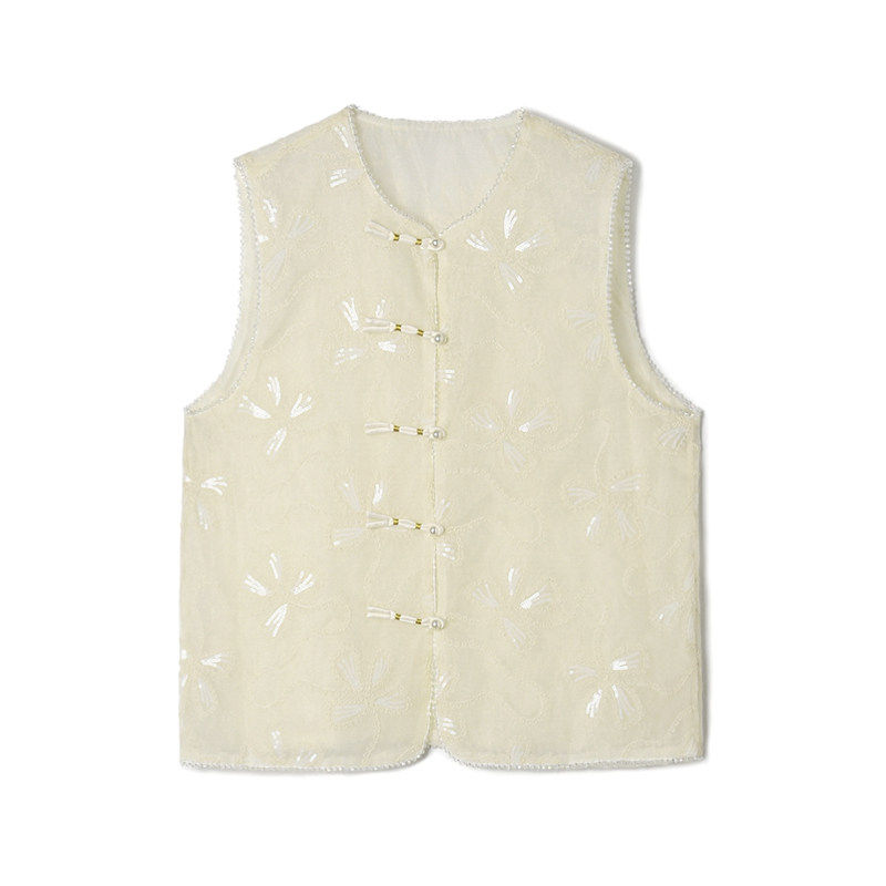 奥莱专柜正品 HG春装2026新款 亮片图案宽松上衣单排扣国风马夹女