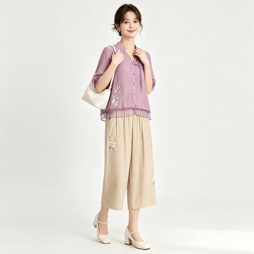 汉服上衣+七分直筒裤两件套装