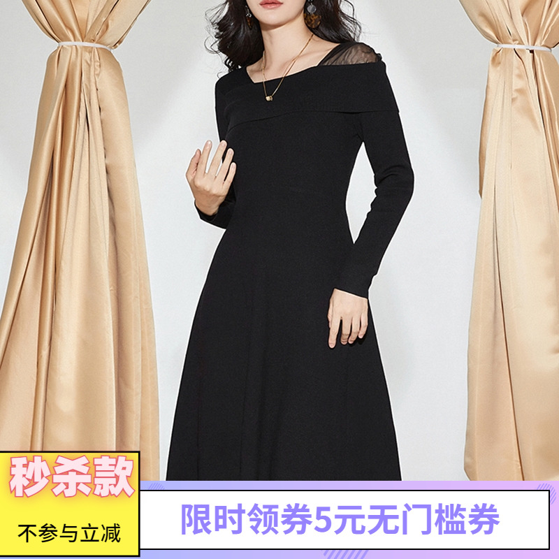 Outlets专柜撤柜正品 AK冬装新款高弹力长袖裙子设计感气质连衣裙