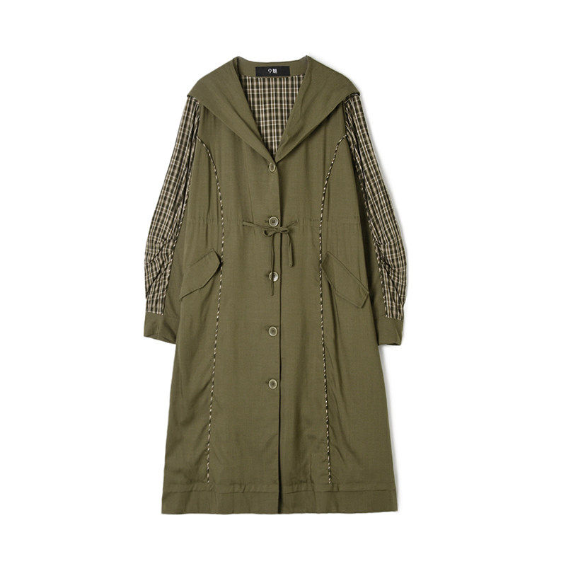 2025年春Outlets正品 高端XD系列休闲风拼接加长款连帽风衣外套女