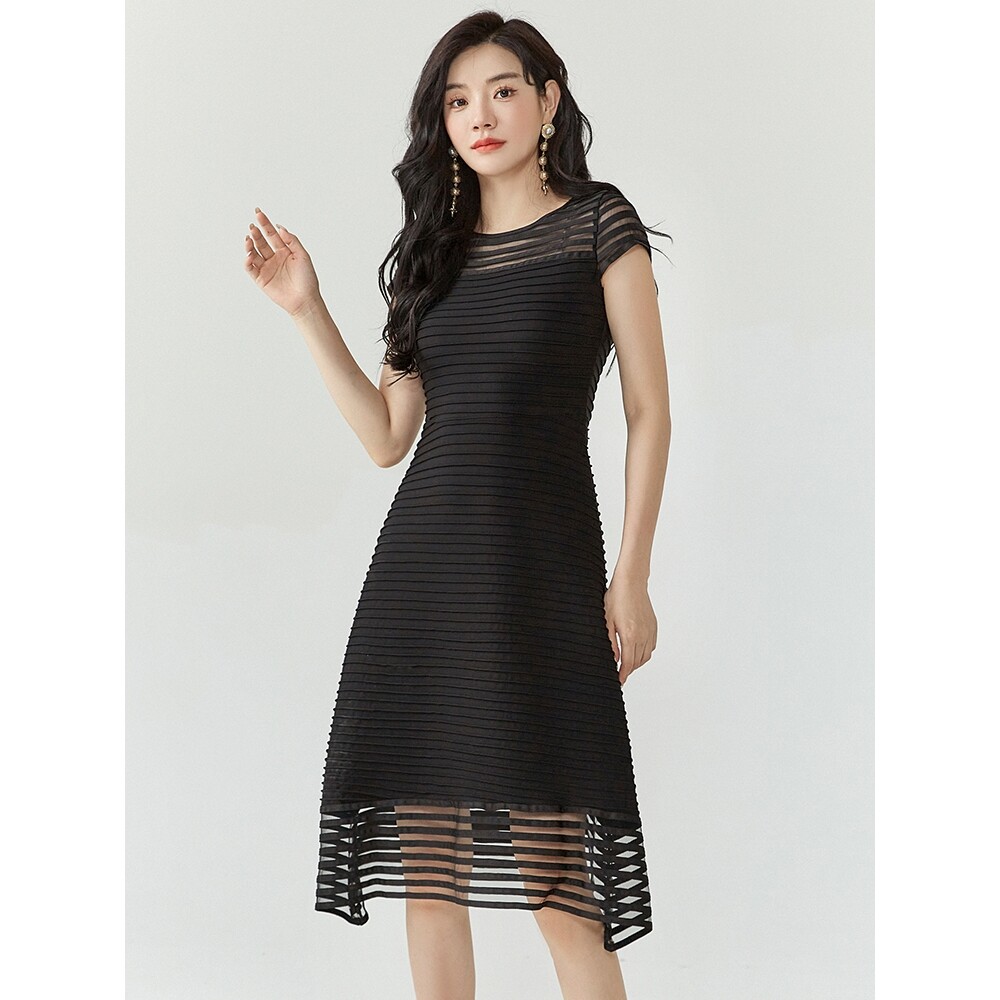 曼天雨专柜撤柜正品 yg夏装2024新款 气质纯色修身显瘦中腰连衣裙