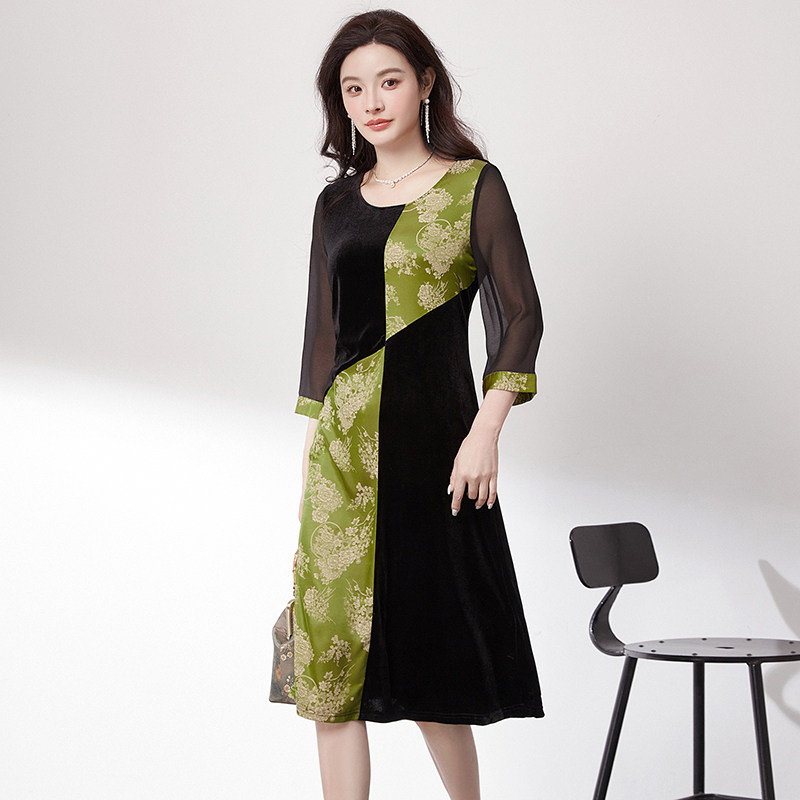 中长裙九分袖裙子连衣裙