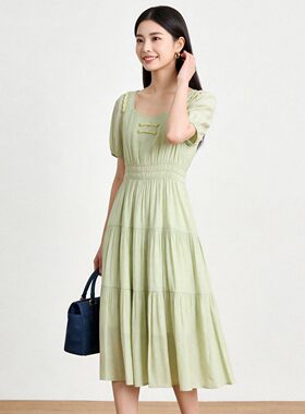 Outlets专柜撤柜正品 KQ夏装2026新款法式重工钉珠清新套头连衣裙