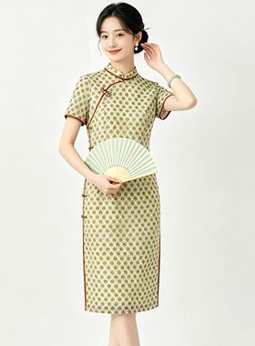 奥莱专柜品牌撤柜正品 XZ夏装新款 新中式修身气质国风钉珠扣旗袍