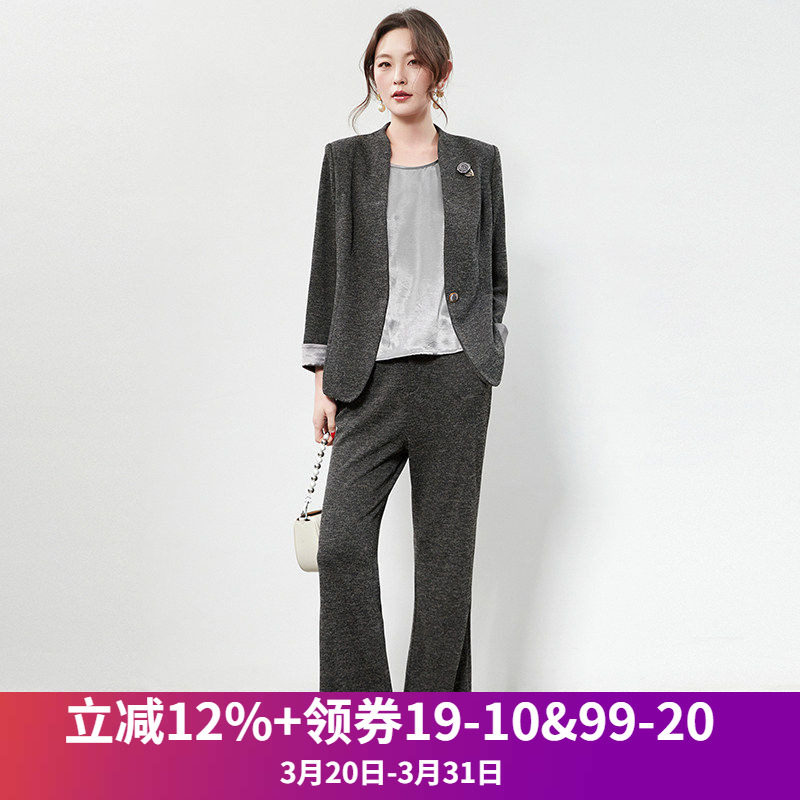 奥莱专柜正品KA春装2026新款西装外套+背心+松紧腰长裤三件套装女