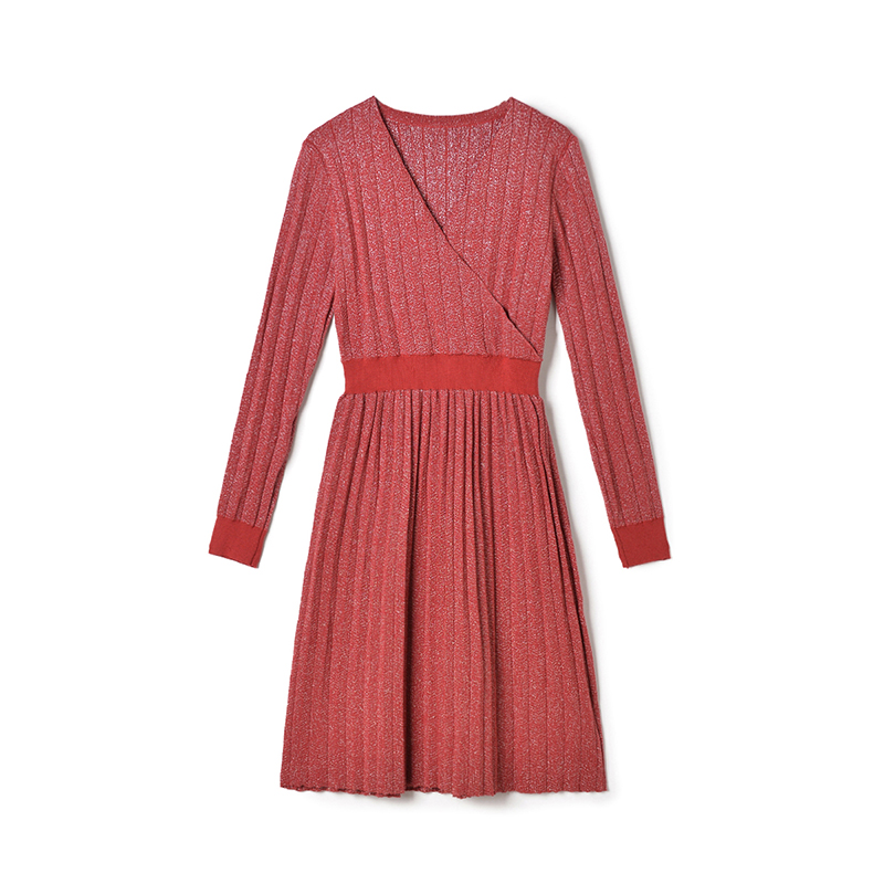 含羊毛松紧腰中裙连衣裙