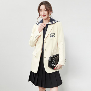 2026年春装漫天雨专柜 RB系列 学院风拼色假两件中长款西装外套女