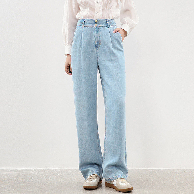 奥莱专柜品牌撤柜正品 KZ春装新款 松紧腰直筒裤水洗颜色牛仔裤女