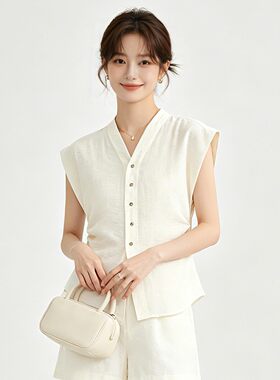 Outlets专柜撤柜正品 WA夏装2026新款修身收腰休闲上衣无袖衬衫女
