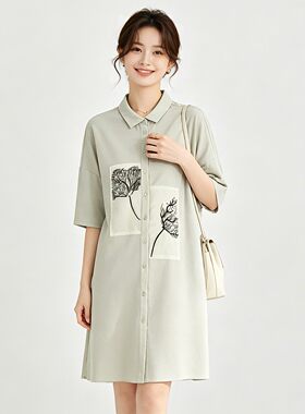 奥莱专柜品牌撤柜正品 WA夏装新款 含醋纤单排扣中长款直筒衬衫女