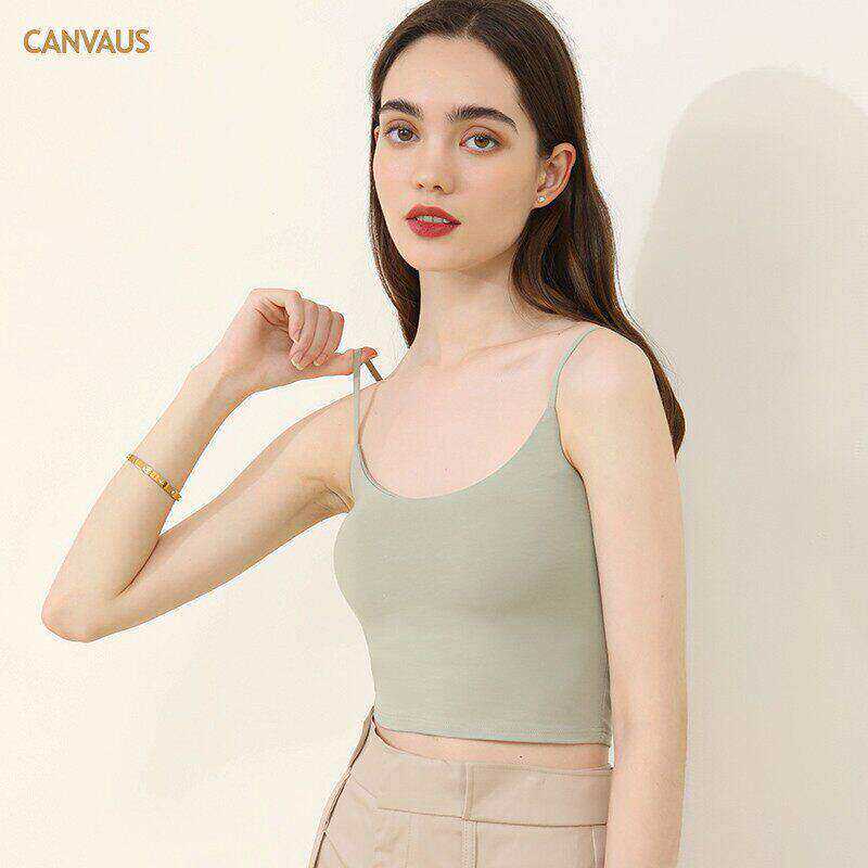 CANVAUS吊带背心女款夏季外穿白色露肚脐带胸垫内搭打底美背内衣