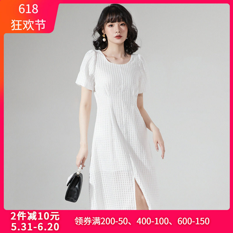 奥特莱斯品牌折扣 xm夏装新款 简约纯白中裙初恋温柔风裙子连衣裙
