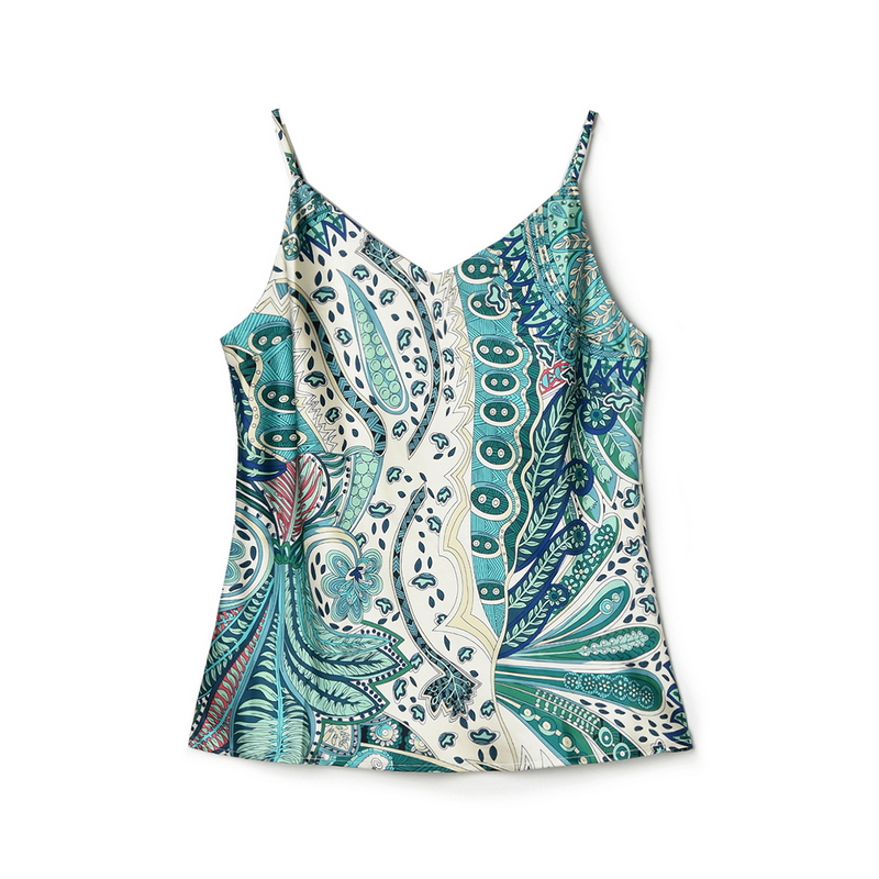 2025年夏Outlets正品 高端ZJ系列含醋纤上衣民族风印花背心吊带女