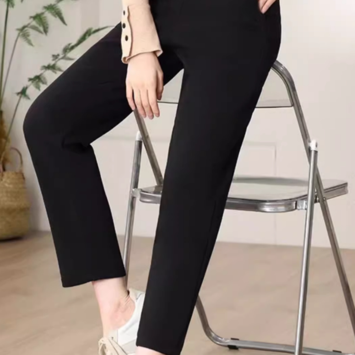 施洛世黑色休闲女裤秋冬款特价