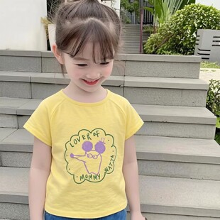 日单女童纯棉短袖T恤2026新款夏季超好看印花中小童百搭薄上衣