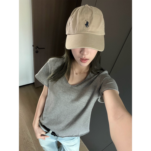 OPS LA MODE AMV经典竹节纹内里磨毛V领T恤