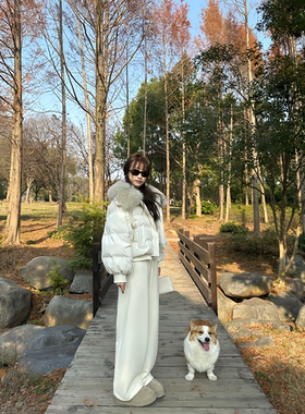 OPS LA MODE 超大真狐狸毛领短款90白鸭绒羽绒服