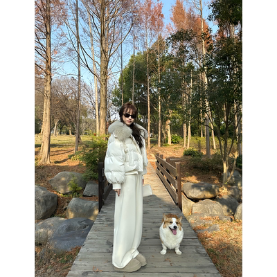 OPS LA MODE 超大真狐狸毛领短款90白鸭绒羽绒服