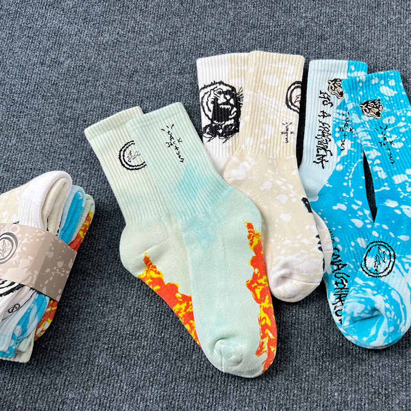 日本潮牌闪电藤原浩联名ts袜子男女中筒秋冬加厚棉毛巾底运动长袜