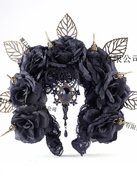 哥特lLolita暗黑鸟骨发箍 动漫展万圣节玫瑰花乌鸦骨头箍朋克发饰