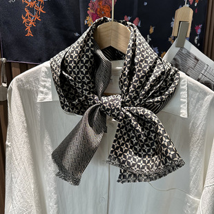 男士新款商务真丝丝巾春季双层长条围巾高品质100%桑蚕丝丝巾抽须