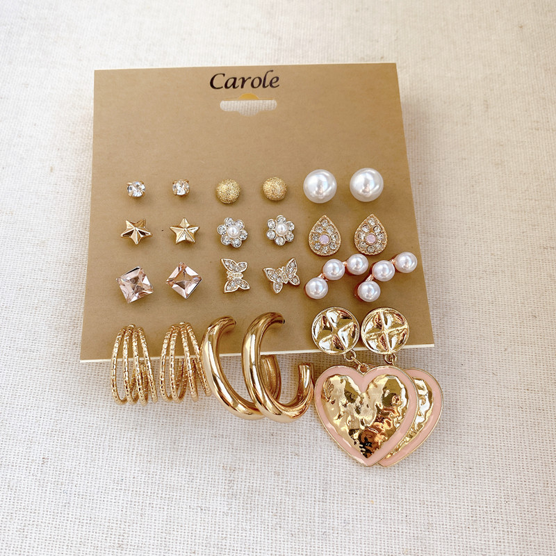 新潮高级感 气质欧美风夸张新潮金色时髦港风耳圈C字设计耳饰套装