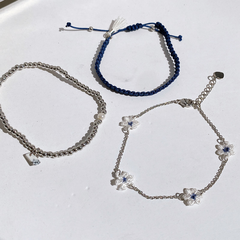 欧美外贸饰品多手工串珠高级感个性简约小众设计小花森系少女手链