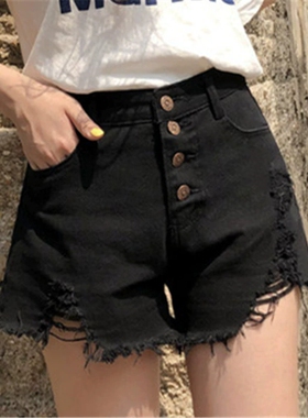 Buckled high waisted denim shorts women loose short pants