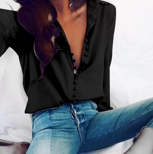 sexy breasted shirt women neck sleeved Irregular long