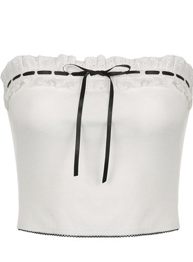 Bra top with lace short tank top 抹胸上衣蕾丝花边系带短背心