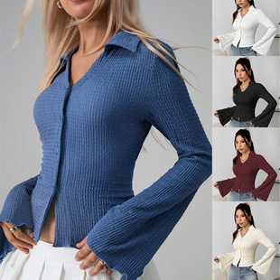 flared shoulder breasted top long sleeved sleeves single