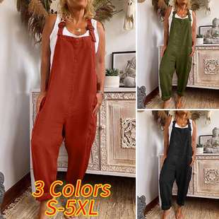 for women with Wide buckle jumpsuit adjustable pockets leg