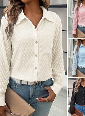 Women's temperament commuting jacquard long sleeved shirt