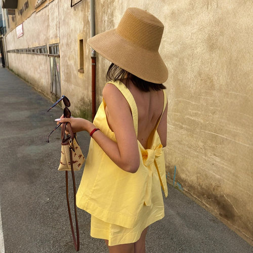 Summer Sexy One Collar Strap Strap Back Skirt Set 短裙套装