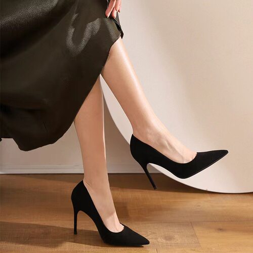 thin heel pointed shallow mouth suede professional work shoe