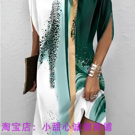 Fashionable round neck loose bat sleeve round neck dress 裙