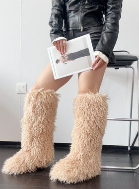 High boots, knee high snow boots, women's long plush boots