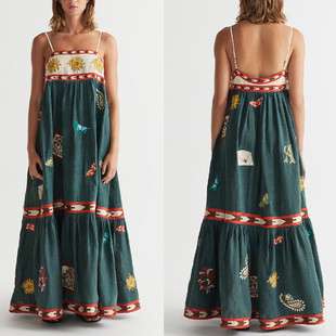 suspender sexy printed large dress大摆连衣裙女 Women swing