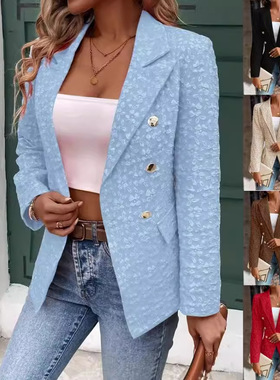 Fashionable women solid color double breasted suit jacket