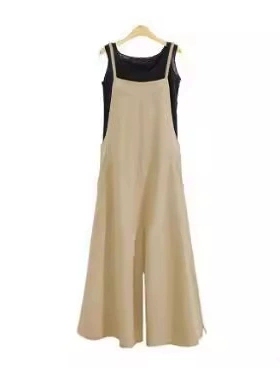 Loose casual solid color simple suspender jumpsuit 连体裤