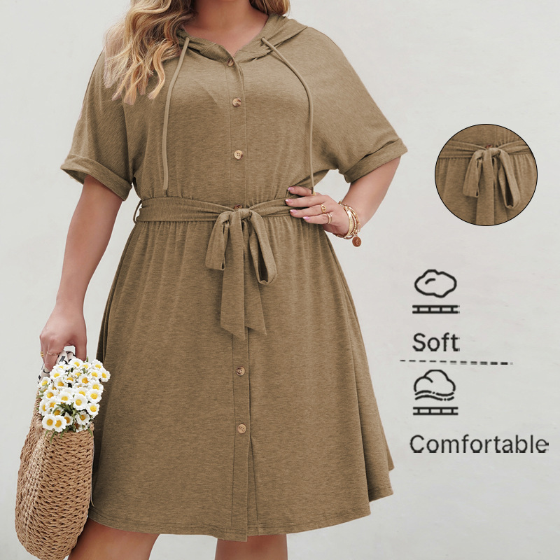 Large size 4xl 3xl 2xl women solid color loose hooded dress