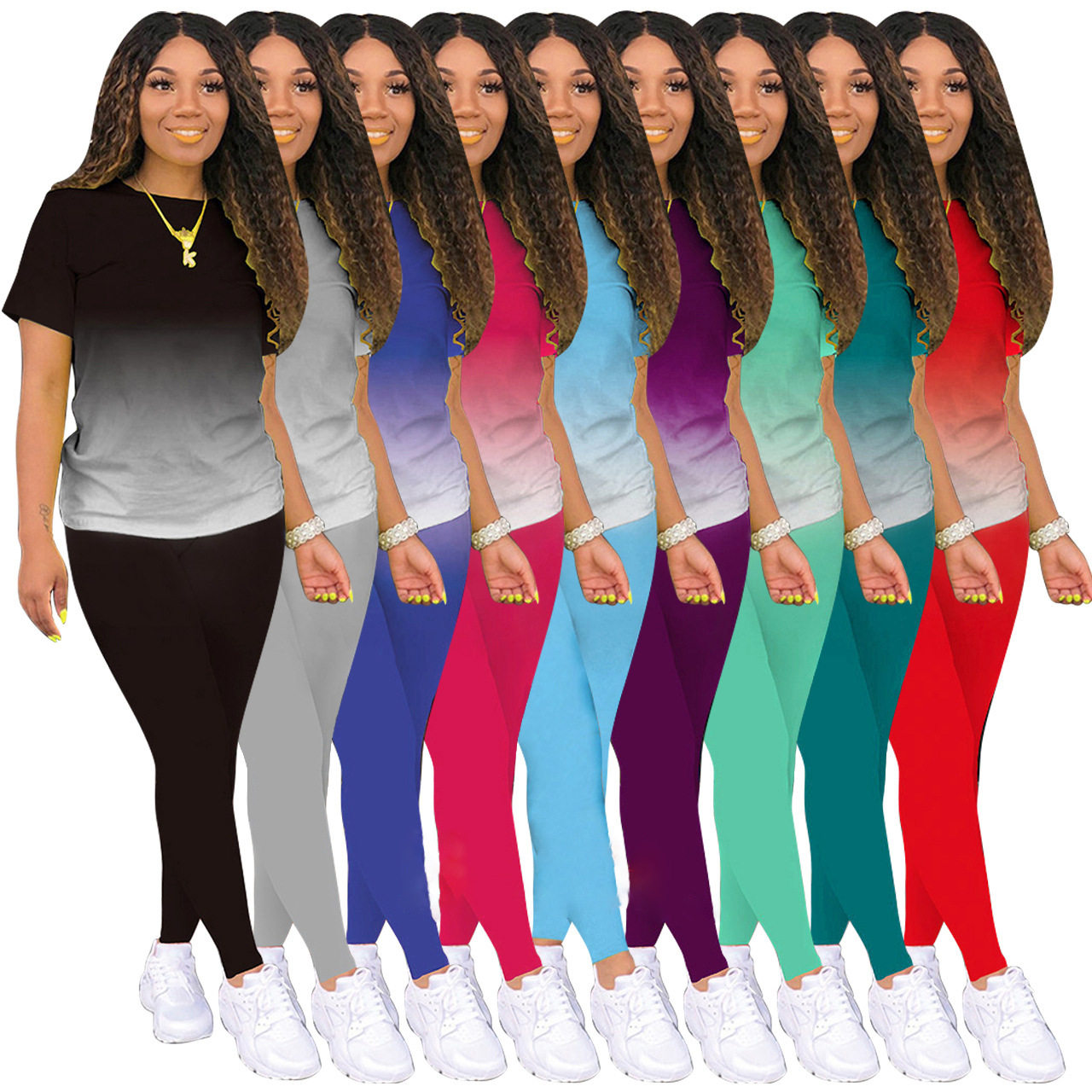 Printed gradient fashion casual two-piece set 时尚休闲两件套