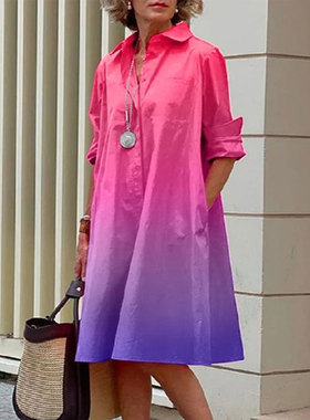 宽松时尚休闲短款渐变衬衫连衣裙