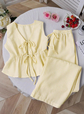 Stripe suit casual vest loose lace up pants casual suit 套装